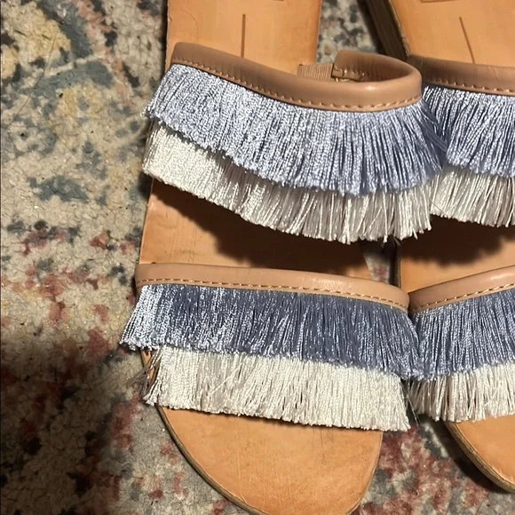 Dolce Vita Blue and Cream Fringe Sandals - Picture 2 of 4